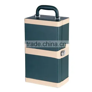Chinese Factories Wholesale Custom High-grade PU Leather 2 Slot Wine Champagne Boxes, Green Gift Box thumbnail-1