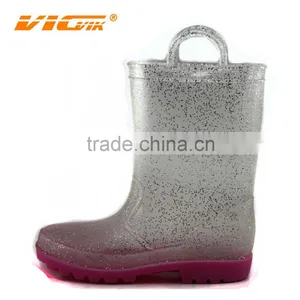 New Fashion Bling Bling Cute PVC Transparent Cheap Rain Boots for Kids thumbnail-1
