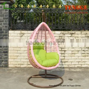 Lovely Pink Rattan Outdoor Wicker Patio Swing Chair Set thumbnail-1
