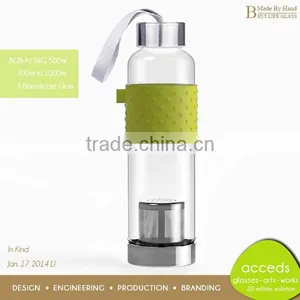Different Designed Handmade Glass Tea Travel Bottle With Lid thumbnail-6