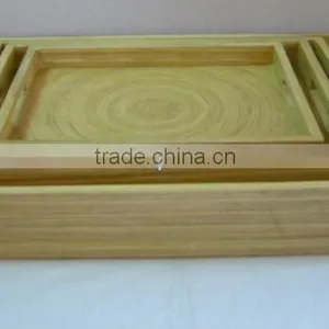 High Quality Best Selling Spun Bamboo Rectangle Serving Natural Tray With Handle thumbnail-1