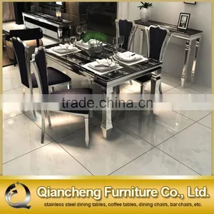Mirror Sivler Stainless Steel 20mm Marble Dining Table Set thumbnail-1