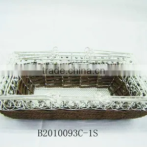 Silver Metal Wire and Paper Rope Rectangle Fruit Storage Basketry thumbnail-1