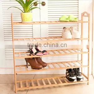 5 Tier Non-slip Wood Frame Shoe Rack thumbnail-2
