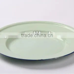 Yellow Cream Green Enamelware Cast Iron Soup Plates Plain thumbnail-2