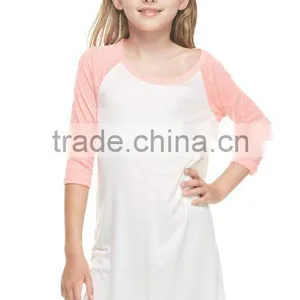 Custom OEM Clothing Kids New Fashion Model Summer Spring 3/4 Sleeve Raglan Ruffle Casual Dress Long T Shirt Wholesale thumbnail-2