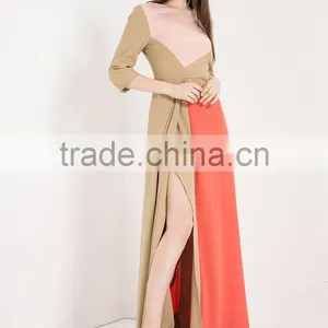 Retail Online Shopping Latest Dress Designs Photos Women Contrast Maxi Evening Dress Long Sleeve thumbnail-4