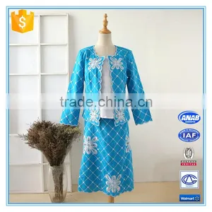 High Quality Embroidery Blue Color Fancy Designer Ladies Office Skirt Suits thumbnail-1