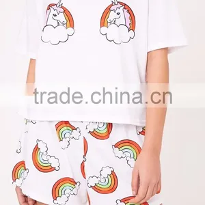 CFull Print Funny Design Women Pyjama Set Unicorn Rainbow White PJ Set Custom Design Ladies Pajama Set thumbnail-6