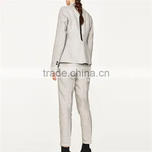 Elegant Fancy Roll-up Hem Linen Grey Dress Pants With Braided Belt thumbnail-4