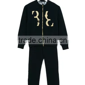 2017 New Style Children Fashion Contrast Pocket Tracksuit Baby Girl Boutique Clothing Sets Wholesale thumbnail-4