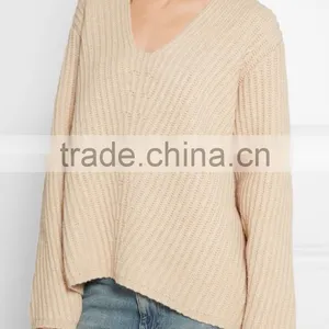 Knitted Wool Sweater Design for Women V-neck Back Length Blank Poncho thumbnail-2