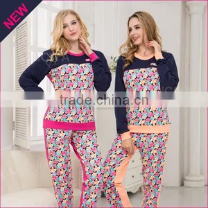 Fancy Design Couple Pajamas With Flower Printing Winter Wholesale Pajamas Set OEM thumbnail-3