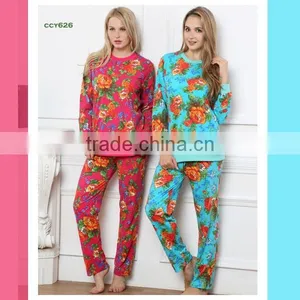 Wholesale Winter Full Printing Design Pajamas L/S Cotton Fancy Couple Homewear Women Pajamas thumbnail-1