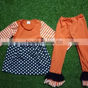 Fall Baby Clothes Girls Orange Top and Pant Ruffle Outfits For Kids in Halloween thumbnail-4