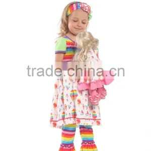 Wholesale Girls Ruffle Sleeve Raglan Fashion Printed Icing Ruffle Raglan Shirt and Pants Girls Clothes Set thumbnail-2