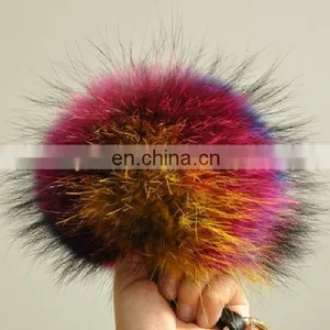Top Grade Factory Wholesale Colorful Fluffy Real Raccoon Fur Pom Poms Ball thumbnail-1