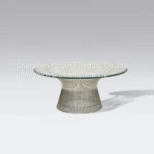 Platner Stainless Steel Coffee Table Glass Side Table Low Coffee Table Small Round Coffee Table Metal Coffee Table thumbnail-2