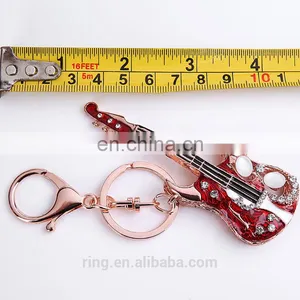 Musical Instruments Red Enamel Guitar Rock Band Keychain Jewelry thumbnail-3