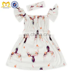 Baby Girls Flower Deer Beautiful Children Summer Clothes Cheap Baby Frock Design Kids Girls Party Dresses thumbnail-1