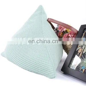 High Quality Plain Green Multi Functional Triangular Home Decorative Knitted Pillows Triangle Pillow for Sale thumbnail-2