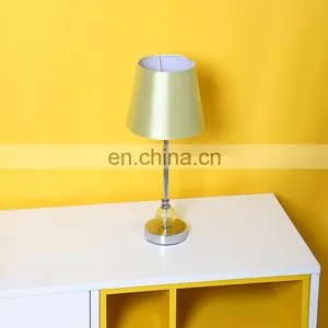 European Style Hotel Home Indoor Decor Bedroom Modern Table Light With Yellow Silk Lampshade thumbnail-1