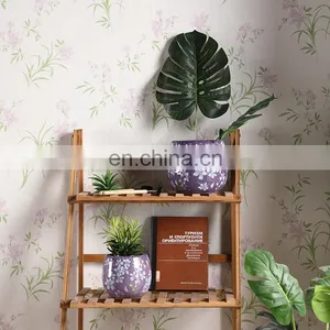 European Modern Custom Fancy Flower Pattern Ceramic Pots Cheap Large Purple Garden Pots for Home Balcony Decor thumbnail-6