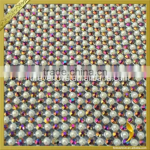 Wholesale Hotfix Design Round Ceramic Crystal Rhinestone Mesh Sheets for Bag FRM-176 thumbnail-3