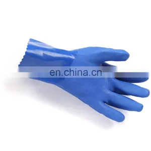 Long Cuff Heavy Duty Cotton Lining Blue PVC Rubber Fully Coated Liquid Chemical Resistant Work Gloves thumbnail-4