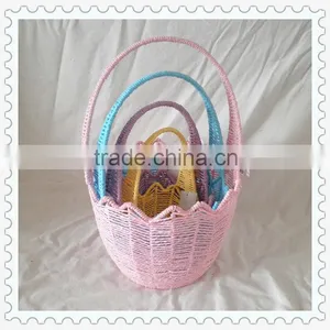 Set/3 Decorative Egg-shape Easter Paper Rope Basket Weaving With Handle thumbnail-1