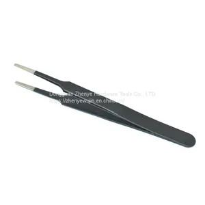 ESD High-precision Straight Elbow Anti-static Electronic Maintenance Tool Flat Head Black Stainless Steel Tweezers ESD-13 thumbnail-3
