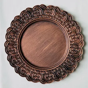 Wholesale Wedding Party Table Decor Antique Bronzed Colored Round Reusable 13 Inches Plastic Charger Plates thumbnail-1