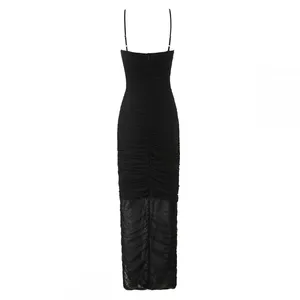 025 New Fashionable Elegant Women's Dress, Stretch Mesh Ruched Long Dress Gown thumbnail-2