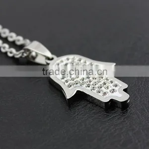 Diamond Hand of Fatima Necklace Stainless Steel Palm Jewelry Wholesale thumbnail-4