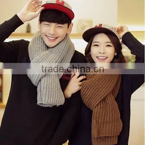 New Korea Fashion Winter Plain Acrylic Crochet Unisex Woman Man Ladies Knitted Scarf thumbnail-1