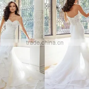 Pleated Organza Sexy Mermaid Wedding Dress Sweetheart Beading Lace Up thumbnail-1