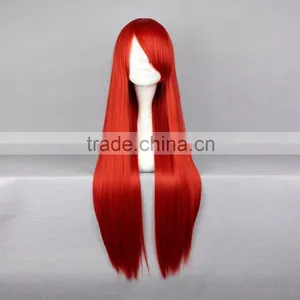 Free Shipping 80cm Long Fairy Tail-Elza Elza Scarlet Dark Red Straight Synthetic Anime Cosplay Hair Wig thumbnail-1