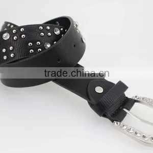 Women's Classical Metal and Rhinestone Studded 33Mm Belt Leather With Shiny Rhinestone Buckle thumbnail-3