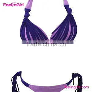 Purple Halter Neck Sashes Two Pieces Brazilian Bathing Suit For Women thumbnail-2