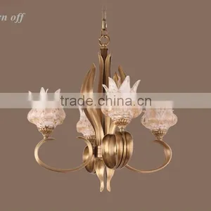 Modern Glass Chandelier Vintage Retro Brass Copper Metal Chandelier Lustrous Patterned Glass Hanging Lighting thumbnail-1