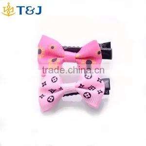 YIWU Wholesale Kids Baby Girls Boutique Small Grosgrain Ribbon Colorful Dot Hair Bow Clips/ thumbnail-1