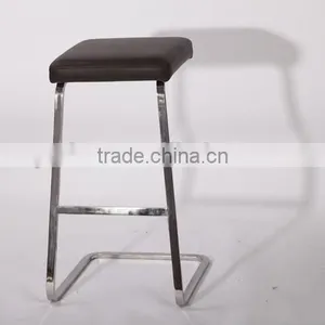 Brown Leather Stainless Steel Leg Modern Four Seasons Barstool Replica thumbnail-1