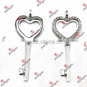 Silver Heart Key Glass Locket Pendant Necklace Wholesale thumbnail-1