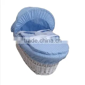 White Wicker Baby Bassinet With Cosy Dressings thumbnail-1