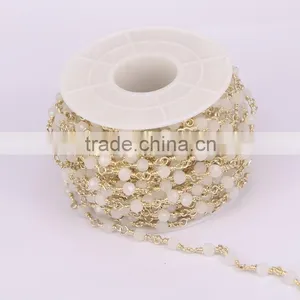 DIY Gold Plated White Color Wire Wrapped Beaded Chain Rosary Chain Faceted Crystal Bead for Necklace Bracelet thumbnail-1