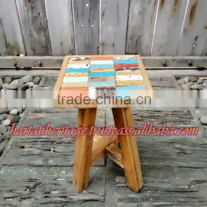 Unique Teak Wood Square Stool Chair Bar Furniture Home Decoration thumbnail-2