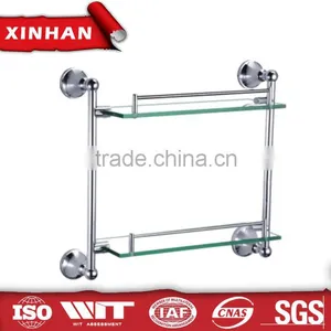 Bathroom Accessory Set Hotel Style Wall-mounted Chrome Plated Zinc Alloy Dual Tier Glass Shelf thumbnail-1