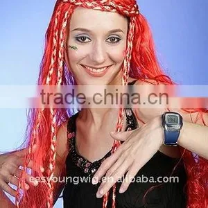 Wholesale Long Red Color Braids Wig Type and Machine Made Wig Technique Cheap Colorful Party Wig thumbnail-1