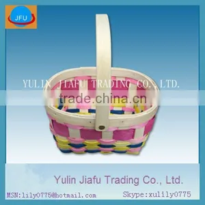 Beautiful & Fashion Handmade Weaving Multicolour Wooden Chip Basket thumbnail-1