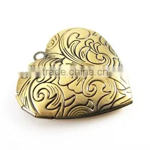 27mm Vintage Style Antiqued Bronze Flower Engraved Heart Shape Photo Locket Pendant Charm DIY Supplies 1131005 thumbnail-2
